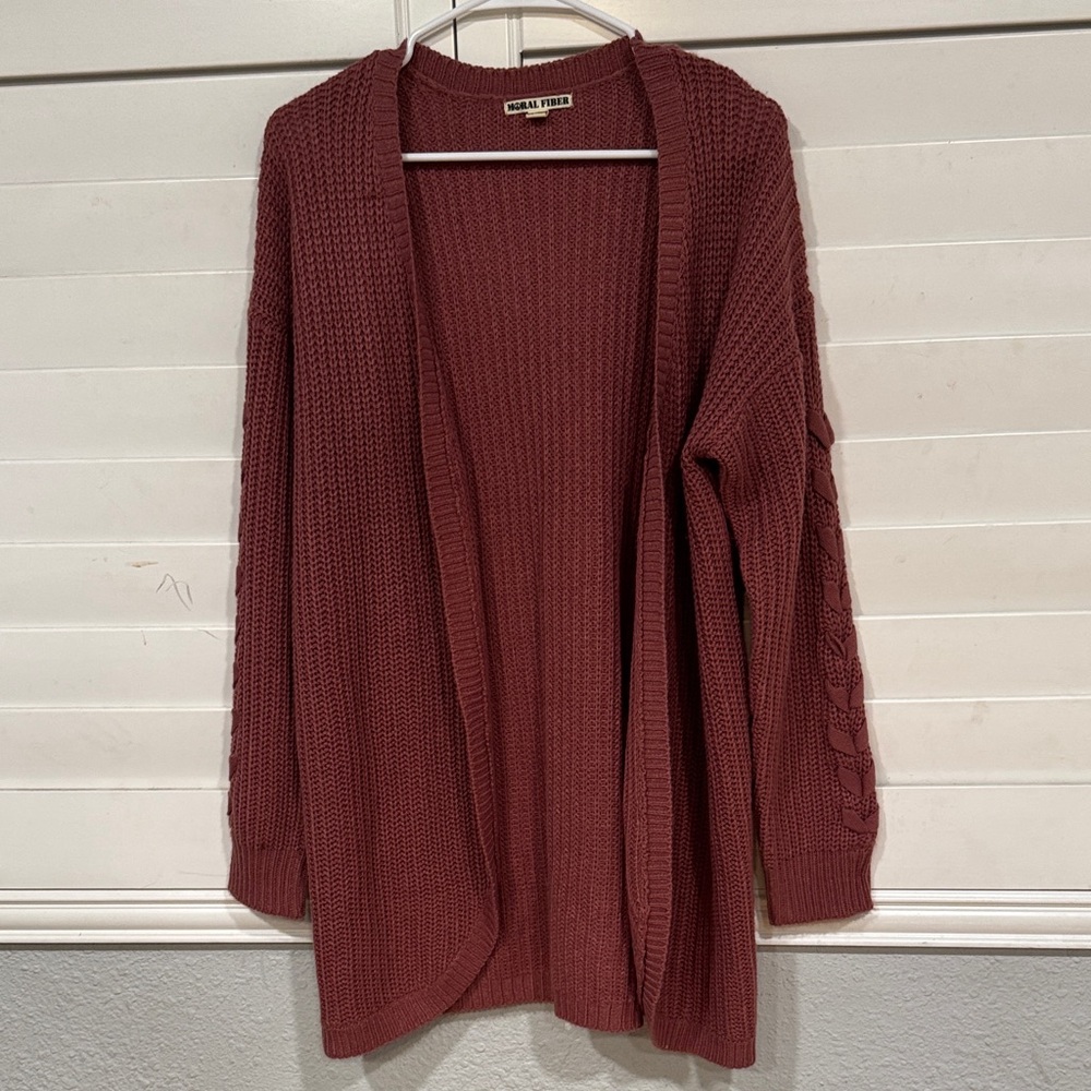 Moral Fiber Brick Red Open Front Cardigan